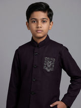Deep wine boys waistcoat set with embellished chest pocket detailing