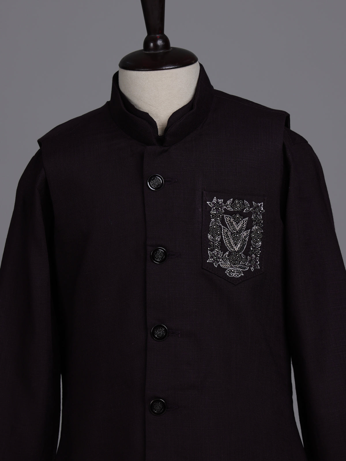 Deep wine boys waistcoat set with embellished chest pocket detailing