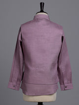 Pink boys waistcoat set with zardosi chest pocket embellishments