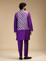 Purple banarasi brocade silk mens waistcoat set