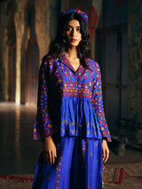 Navy blue womens designer sharara suit with folk embroidery