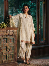 Ivory white womens salwar suit with paisley embroidery