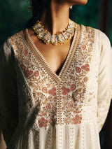 Off white womens floor length anarkali suit with dupatta