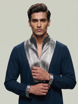 Rama blue metallic men wedding kurta suit
