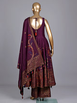 Purple silk anarkali suit with zardosi and pearl embellished details
