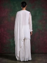 White tissue silk sharara suit with cutdana and tassel detailing