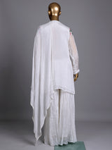 White tissue silk sharara suit with cutdana and tassel detailing