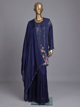 Navy tissue silk sharara suit with sequins and tassel detailing