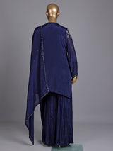 Navy tissue silk sharara suit with sequins and tassel detailing