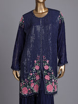 Navy tissue silk sharara suit with sequins and tassel detailing