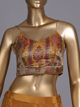 Mustard yellow satin silk designer three piece palazzo suit with zardosi