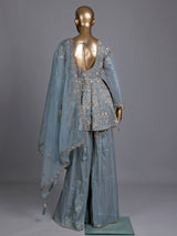 Mint blue tissue silk palazzo suit with cutdana and sequins