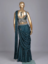 Peacock green soft georgette sharara suit with stone embellishments