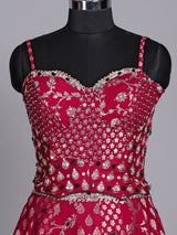 Maroon banarasi silk lehenga choli with embellished dupatta