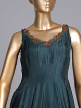 Peacock green silk anarkali suit with embellished dupatta