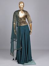 Peacock green banarasi top salwar suit with satin palazzo