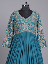 Aqua georgette anarkali suit with diamond embellishments