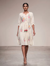 Off white cotton blend designer kurti with embroidery
