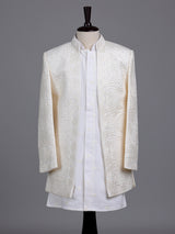 Ivory white georgette boys indowestern set with stone work