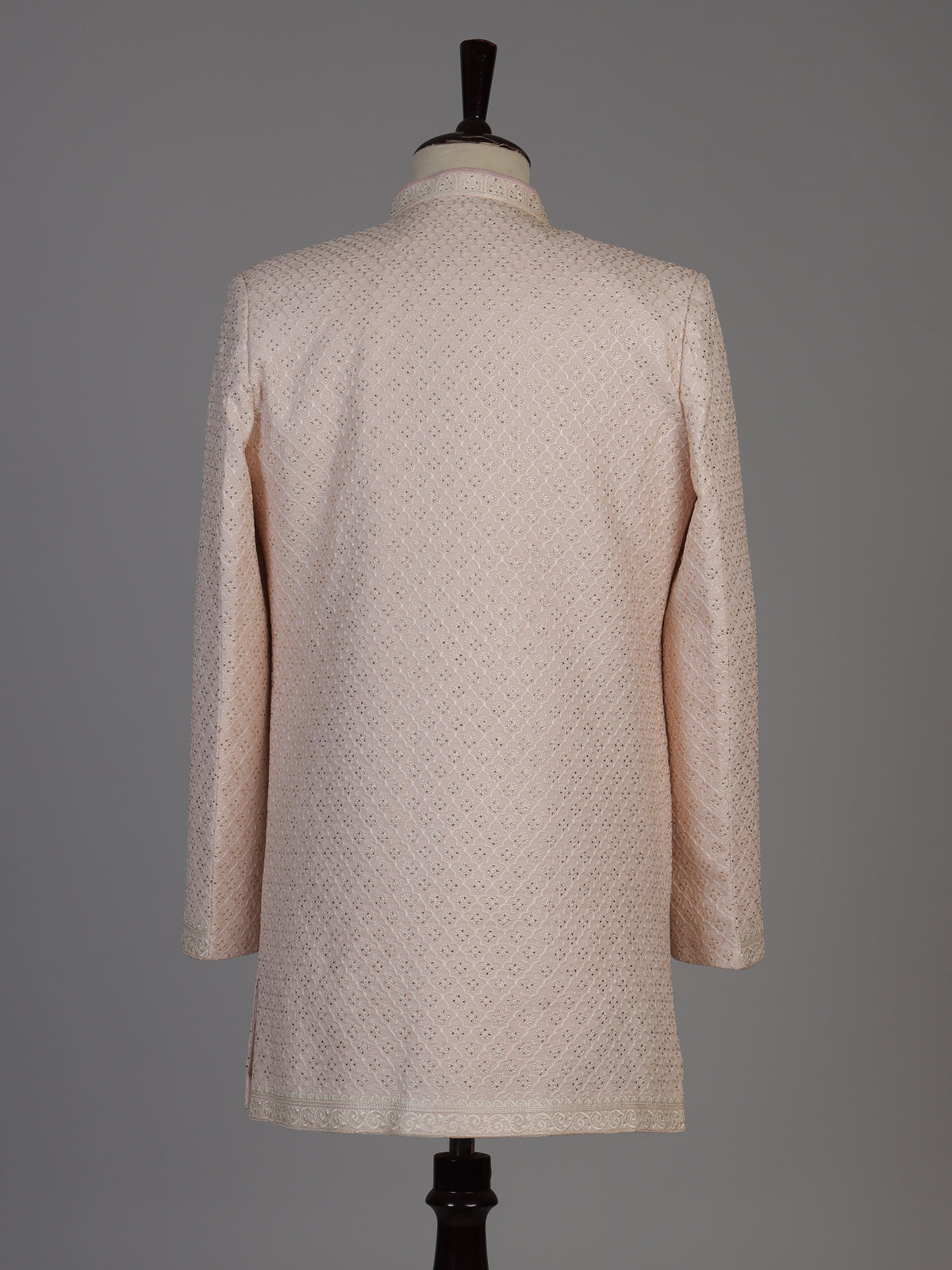 Pink jacquard silk jacket indowestern set for men