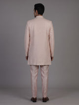 Pink jacquard silk jacket indowestern set for men
