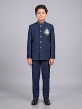 Navy terry rayon boys Jodhpuri suit with antique buttons