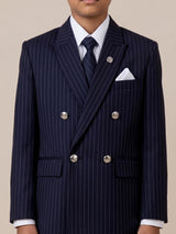 Navy terry rayon boys coat suit with double-breasted blazer