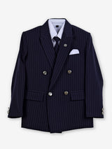 Navy terry rayon boys coat suit with double-breasted blazer