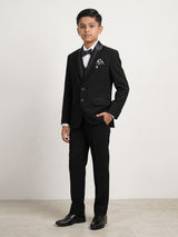 Black cotton blend boys coat suit with bowtie details