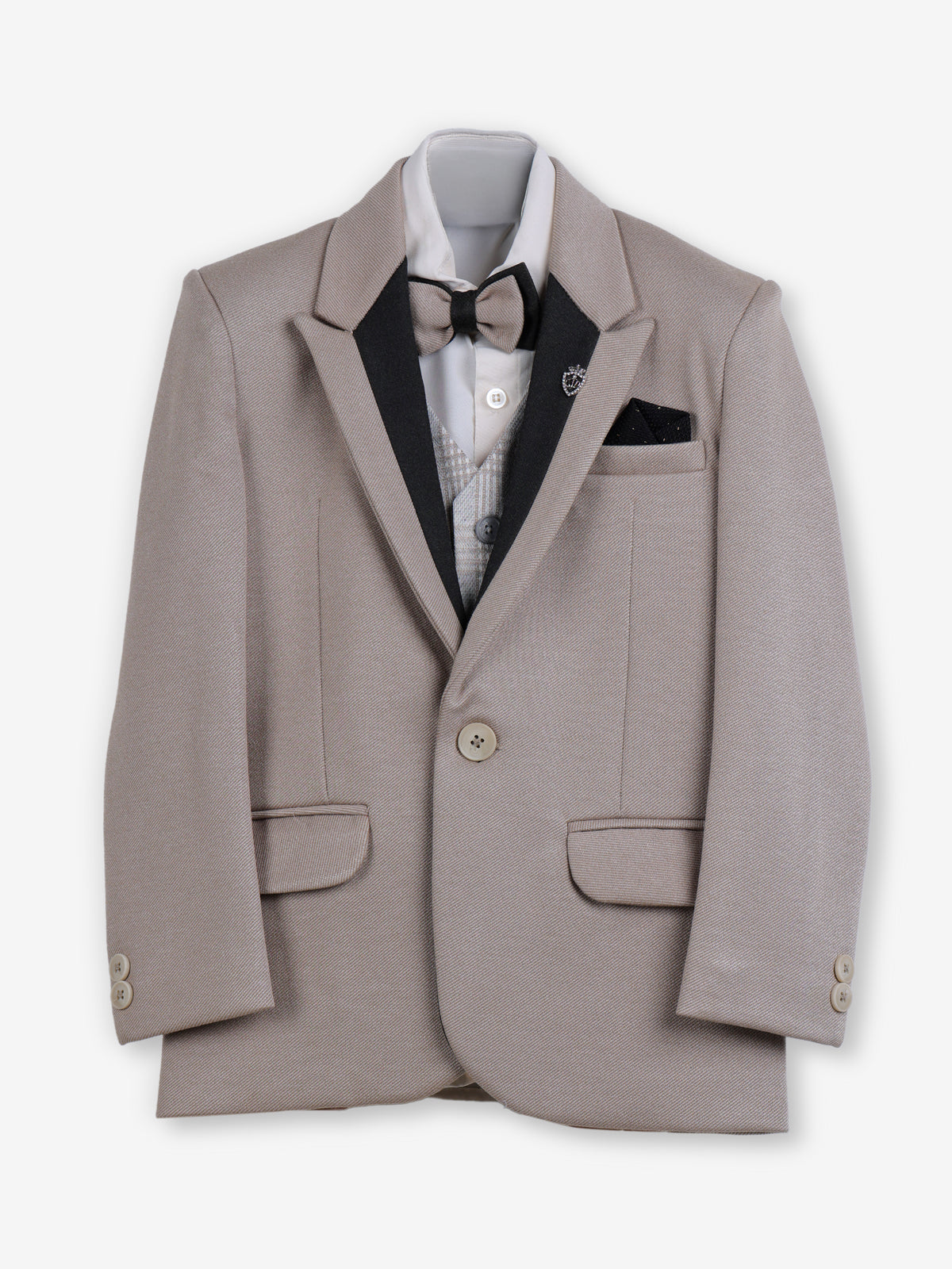 Beige textured terry rayon boys coat suit for occasions