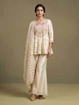 cream silk U neck anarkali suit with yoke style and dupatta