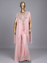 Light pink chiffon silk designer palazzo suit with embellishments
