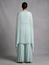 Mint green chiffon silk designer palazzo suit with embellishments