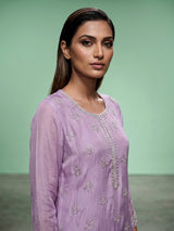 Lilac purple chiffon silk sharara suit with embellished dupatta