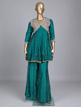 Rama green tissue silk designer palazzo suit with cutdana