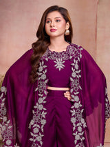 Wine silk blend girls designer palazzo suit