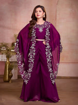 Wine silk blend girls designer palazzo suit