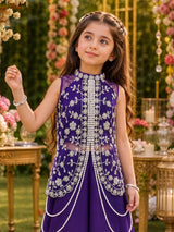 Purple organza blend girls designer palazzo suit