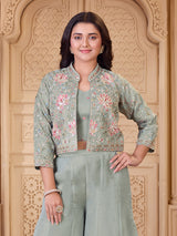 Pista green tissue silk girls designer palazzo suit