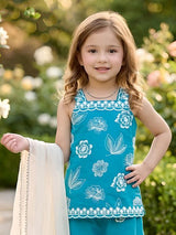 Aqua blue cotton silk girls palazzo suit