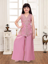 Pastel onion pink shimmer silk girls palazzo suit