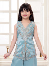 Pastel blue shimmer silk girls palazzo suit