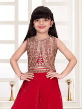 Pastel red tissue silk girls palazzo suit