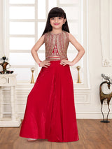 Pastel red tissue silk girls palazzo suit