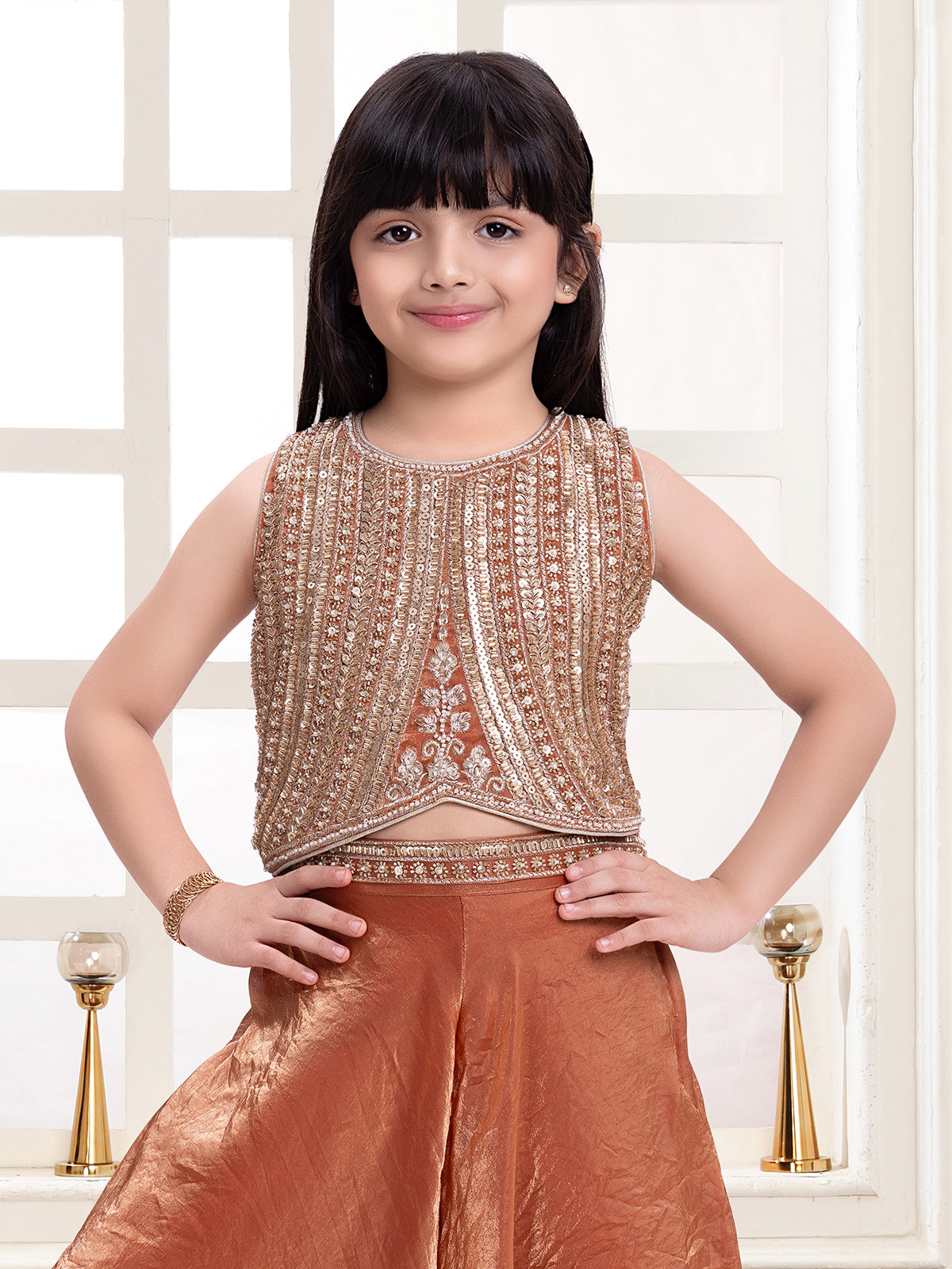 Rust orange tissue silk girls palazzo suit