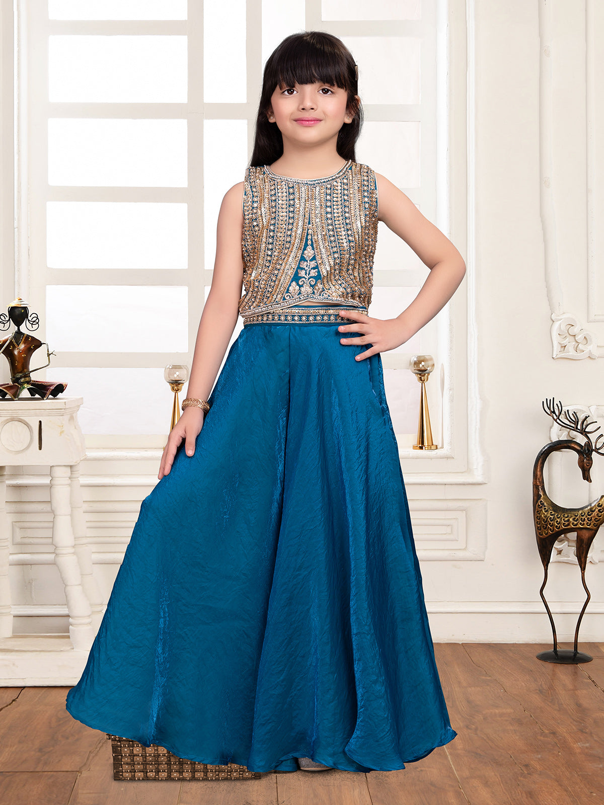 Rama blue tissue silk girls palazzo suit