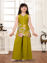 Mehendi green crepe silk girls embroidered palazzo suit