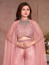 Pastel onion pink crepe silk girls designer palazzo suit