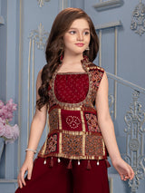 Maroon Bandhani printed girls designer palazzo suit