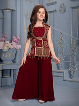 Maroon Bandhani printed girls designer palazzo suit